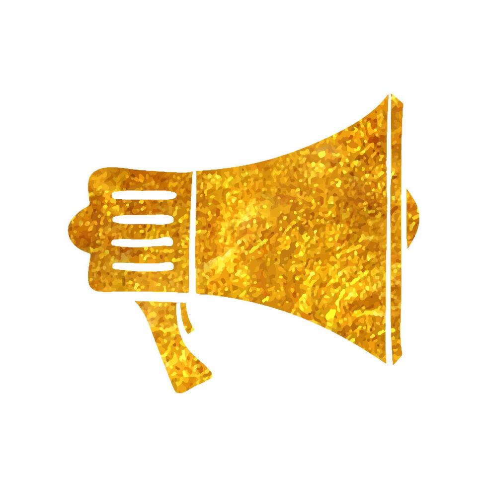 Hand drawn Megaphone icon in gold foil texture vector illustration