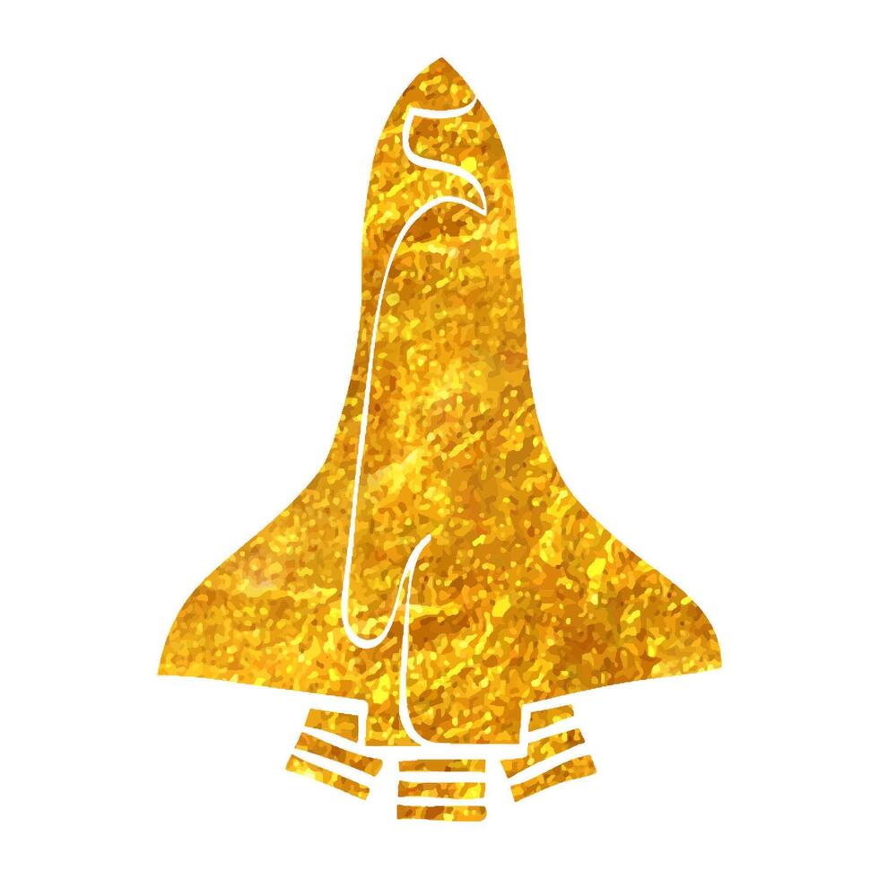 Hand drawn Space shuttle icon in gold foil texture vector illustration