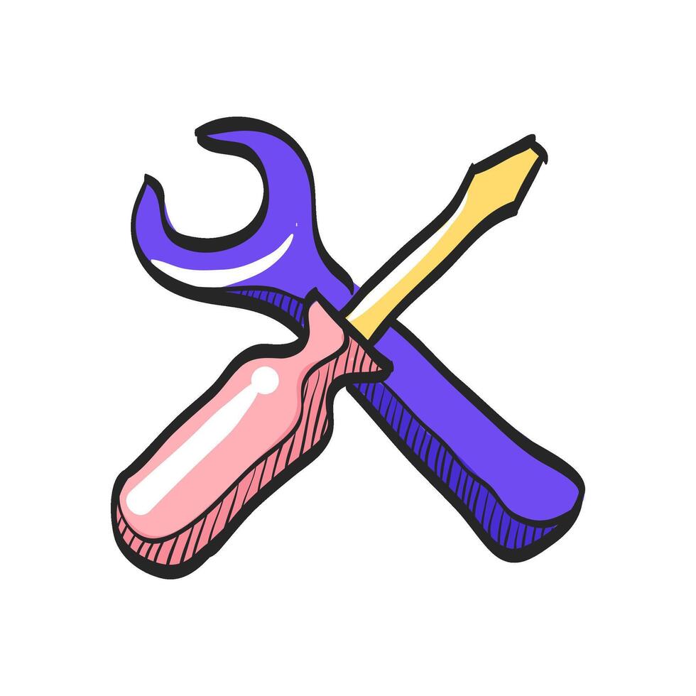 Bicycle tools icon in hand drawn color vector illustration