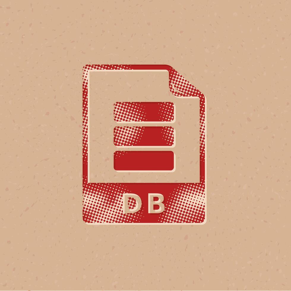 Db file format halftone style icon with grunge background vector illustration