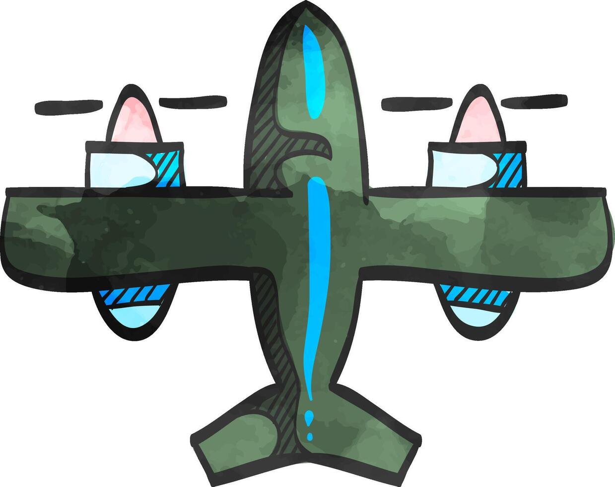 Clásico avión icono en color dibujo. doble hélice bombardeo mundo guerra vector