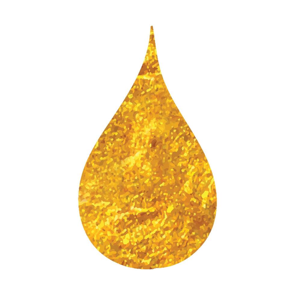 Hand drawn Water drop icon in gold foil texture vector illustration