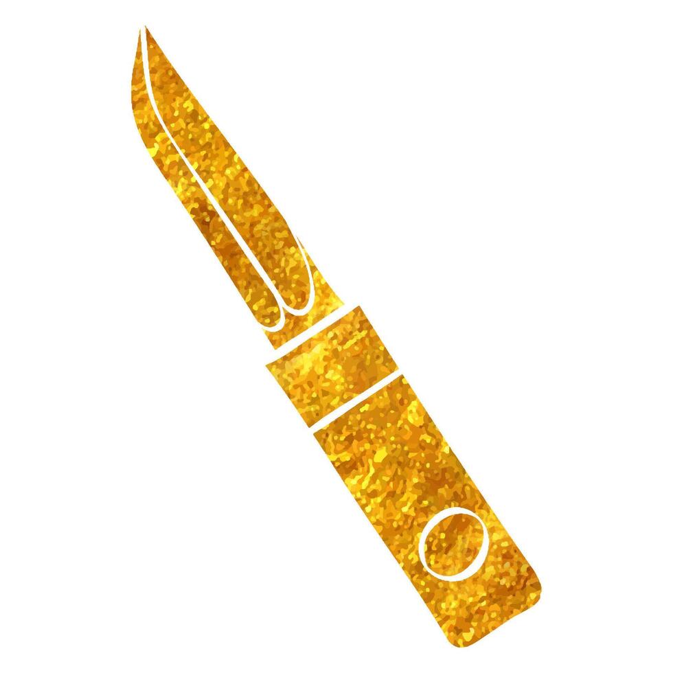 Hand drawn Knife icon in gold foil texture vector illustration