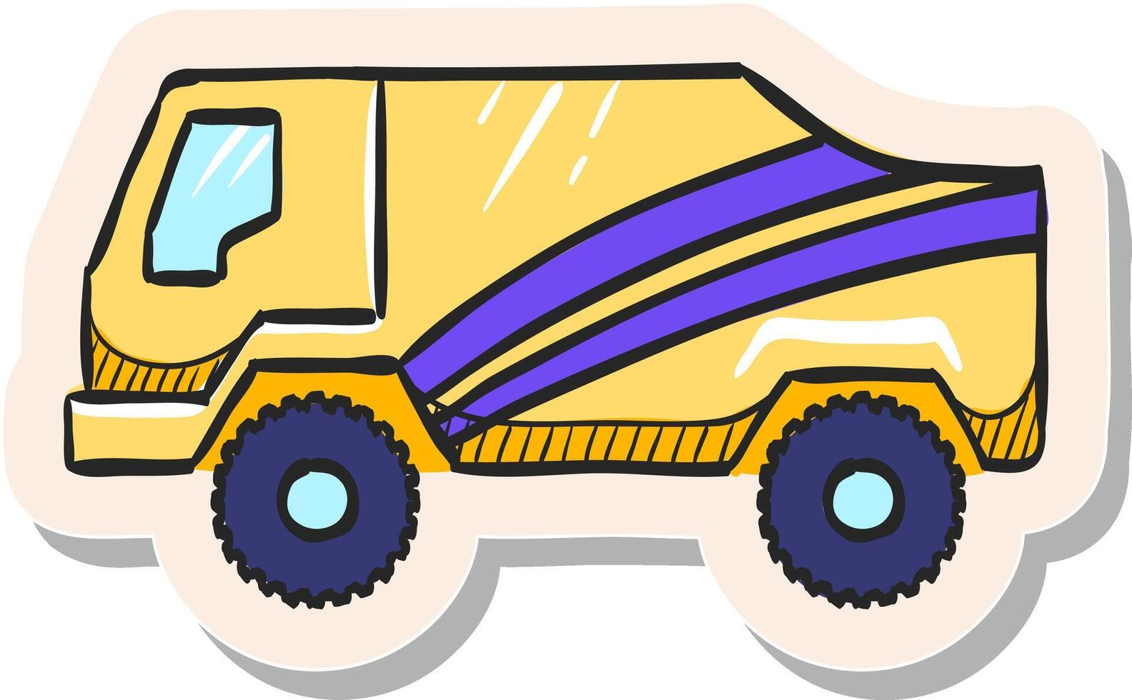 Hand drawn Rally truck icon in sticker style vector illustration