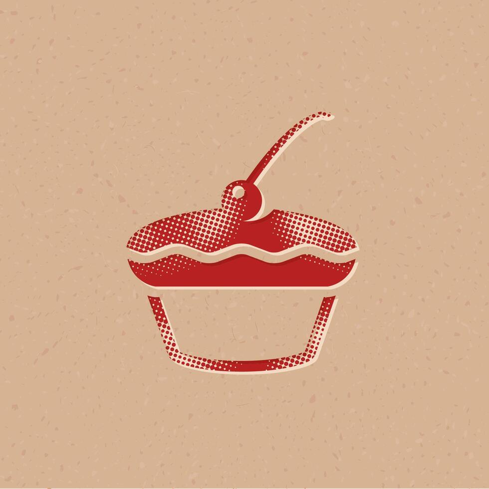 Cake halftone style icon with grunge background vector illustration