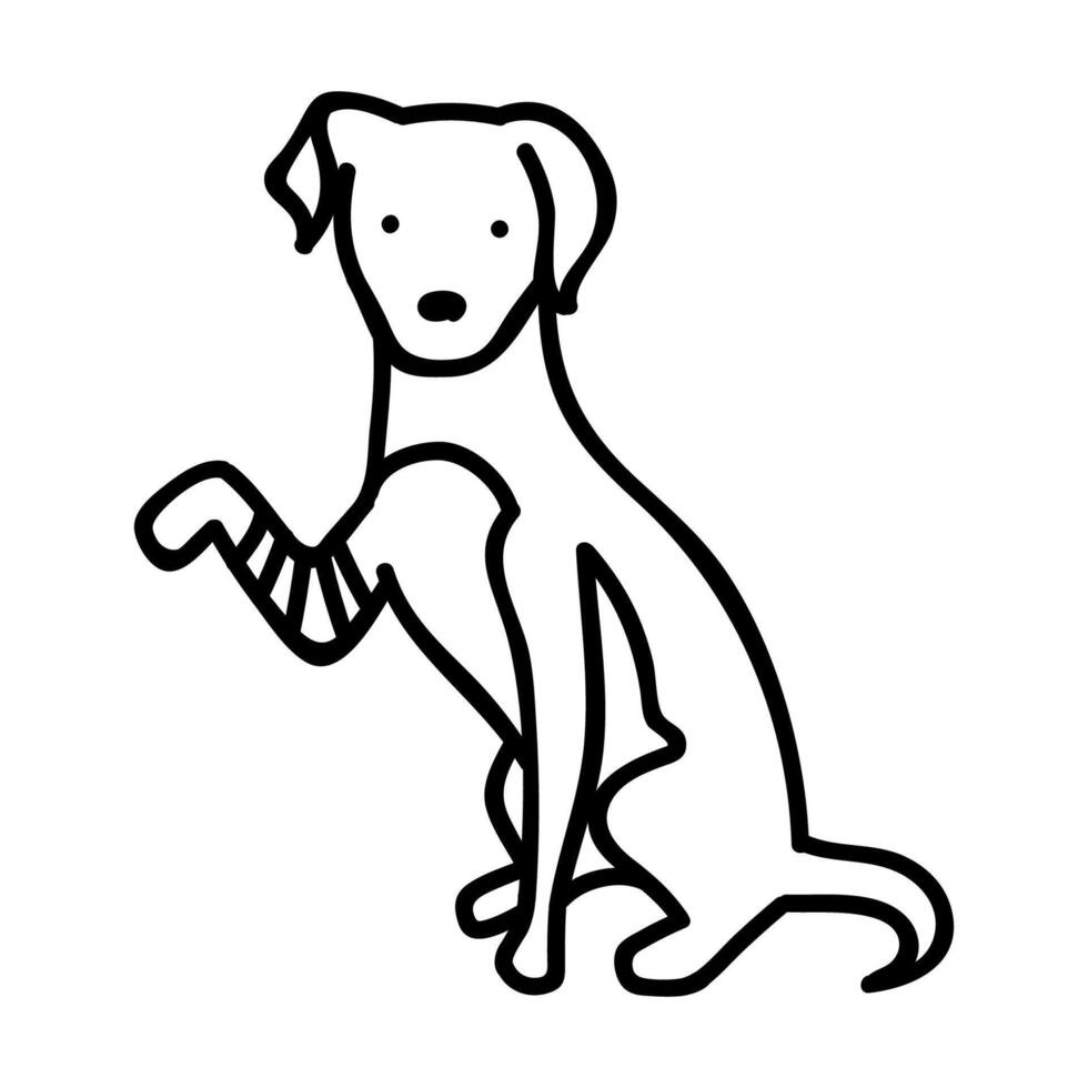 Leg injured dog icon. Hand drawn vector illustration. Editable line stroke.