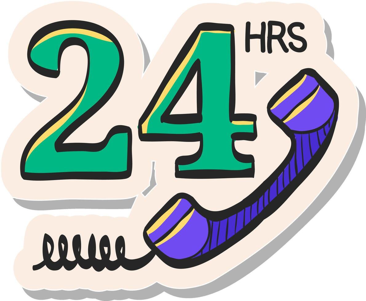 Hand drawn 24 hours service icon in sticker style vector illustration