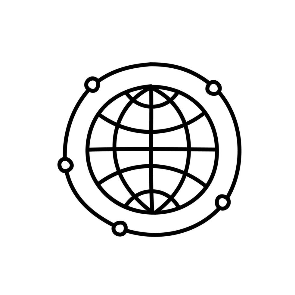 Connected world icon. Hand drawn vector illustration. Editable line stroke.