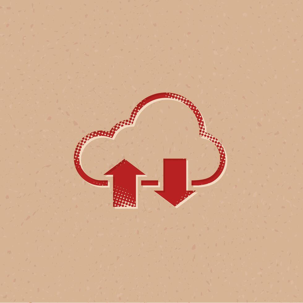 Cloud icon with arrows halftone style with grunge background vector illustration