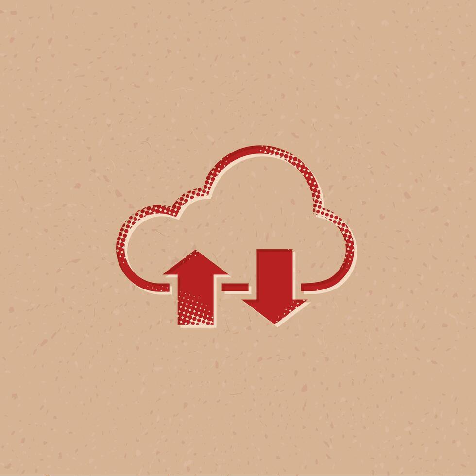 nube icono con flechas trama de semitonos estilo con grunge antecedentes vector ilustración