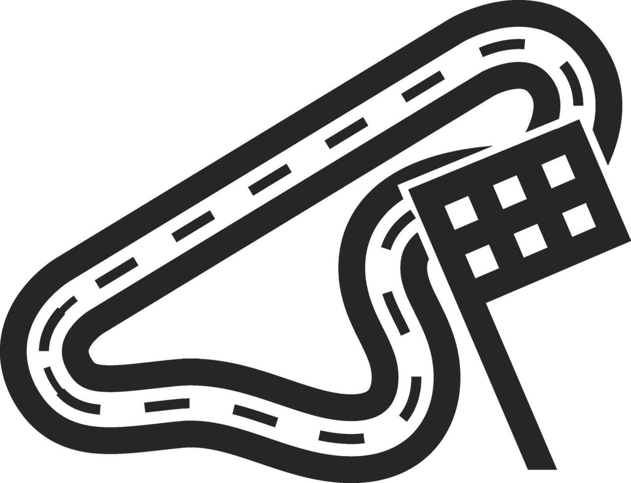 carrera circuito icono en grueso contorno estilo. negro y blanco monocromo vector ilustración.