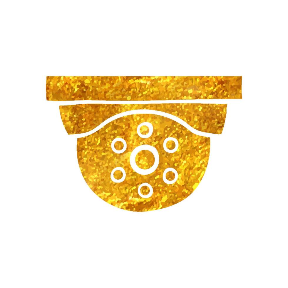 Hand drawn Surveillance camera icon in gold foil texture vector illustration