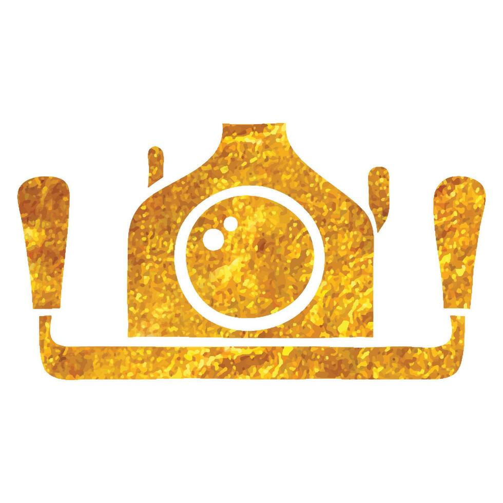 Hand drawn Underwater camera icon in gold foil texture vector illustration