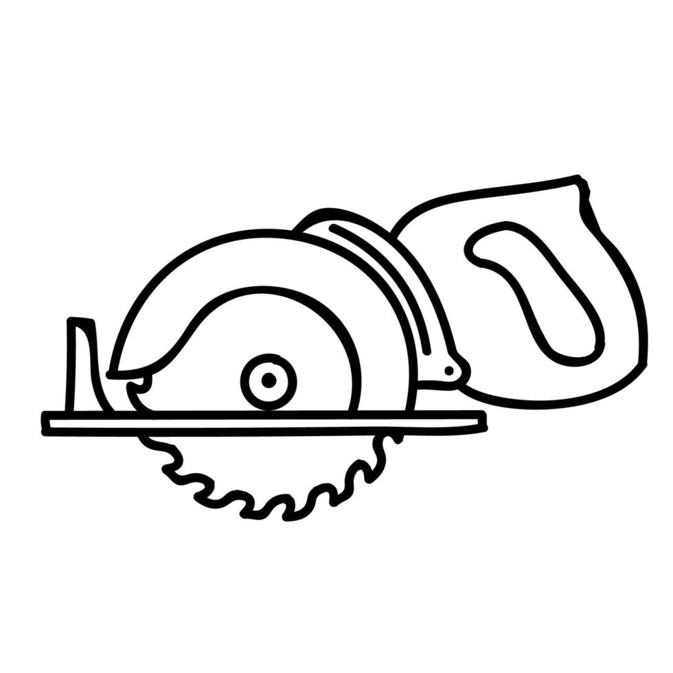 Electric circular saw icon. Hand drawn vector illustration. Editable line stroke