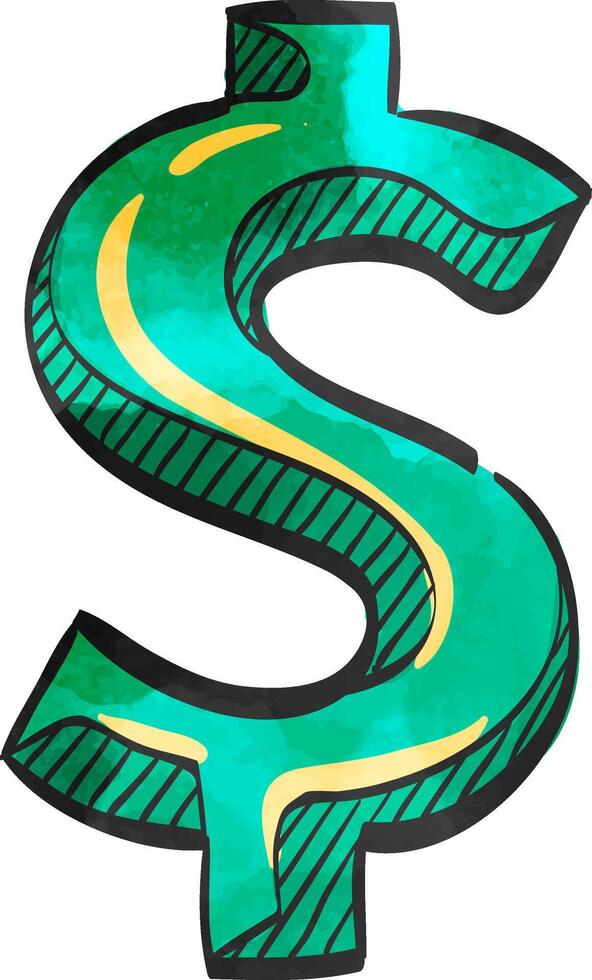 Dollar sign icon in color drawing. USD, America vector