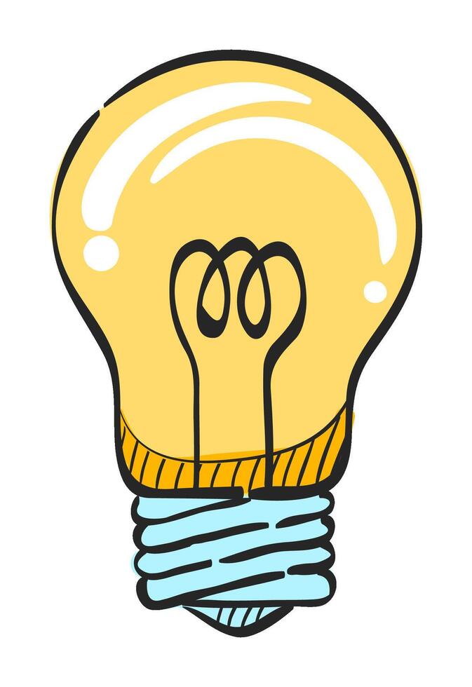 Light bulb icon in hand drawn color vector illustration