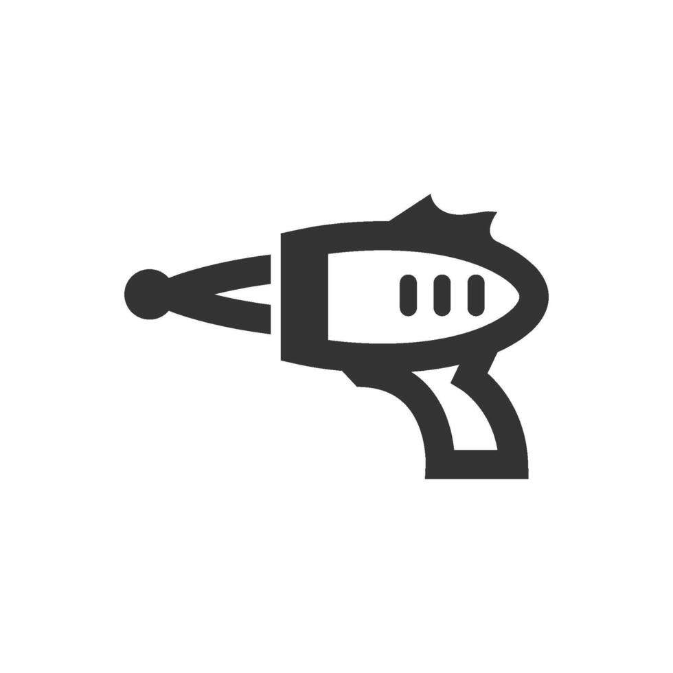 Toy laser gun icon in thick outline style. Black and white monochrome vector illustration.