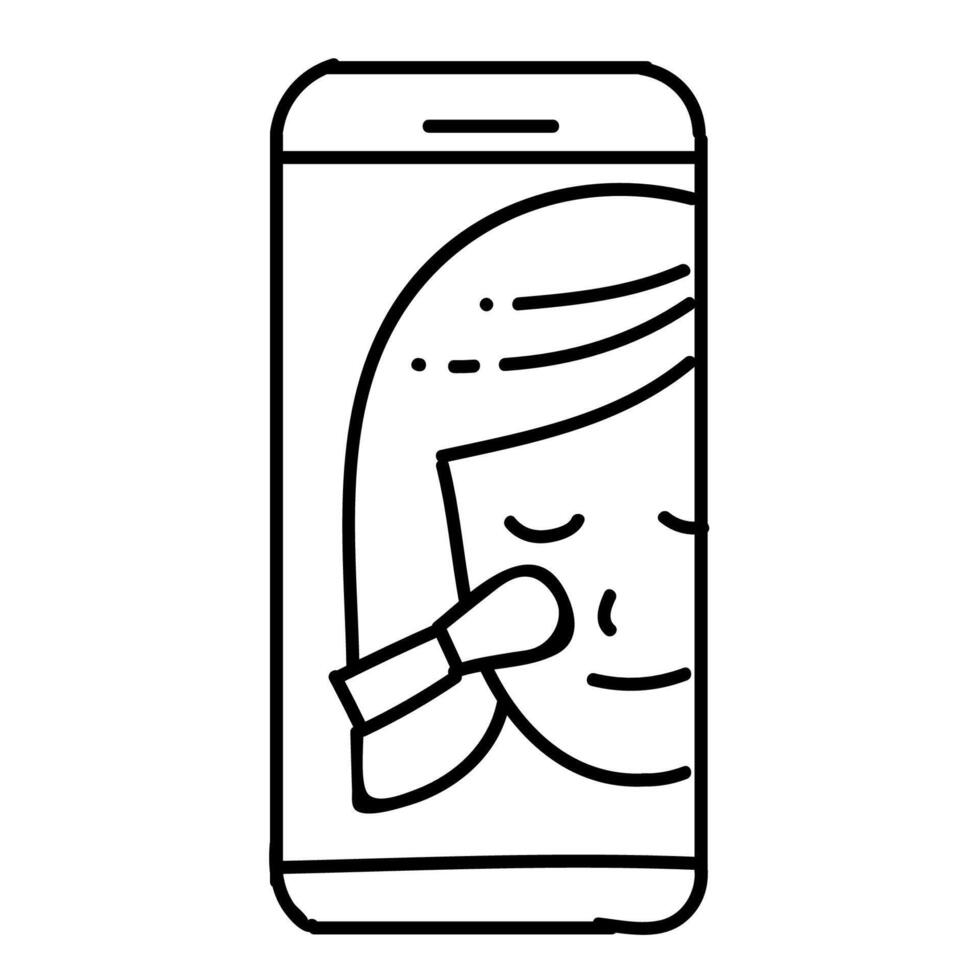 Beauty make up online tutorial icon. Hand drawn vector illustration. Editable line stroke.