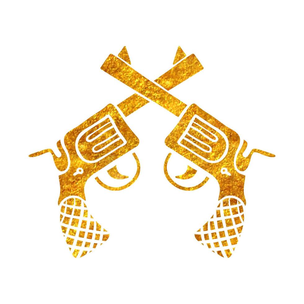 Hand drawn arm gun in vintage in gold foil texture vector illustration