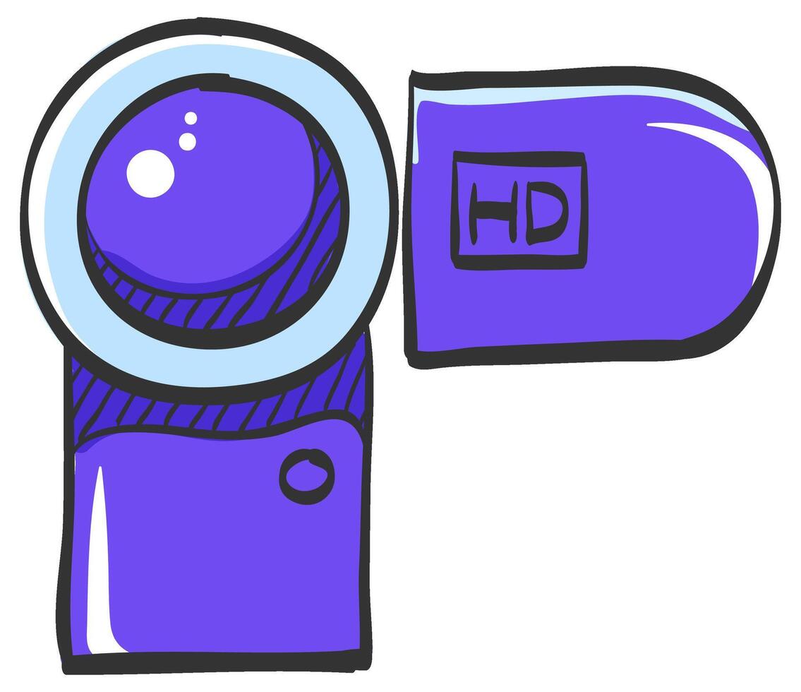 Camcorder icon in hand drawn color vector illustration