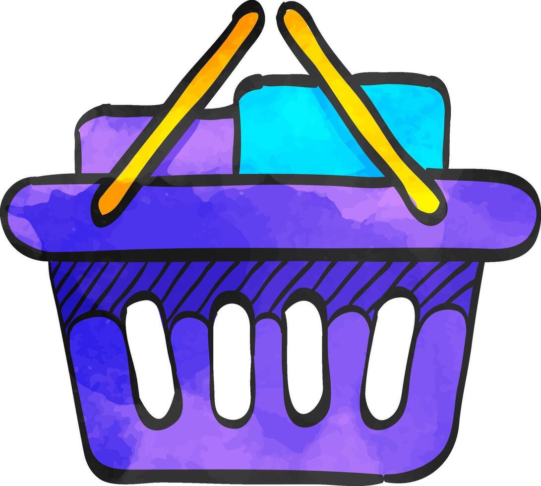 Shopping basket icon in color drawing. Buying, ecommerce vector