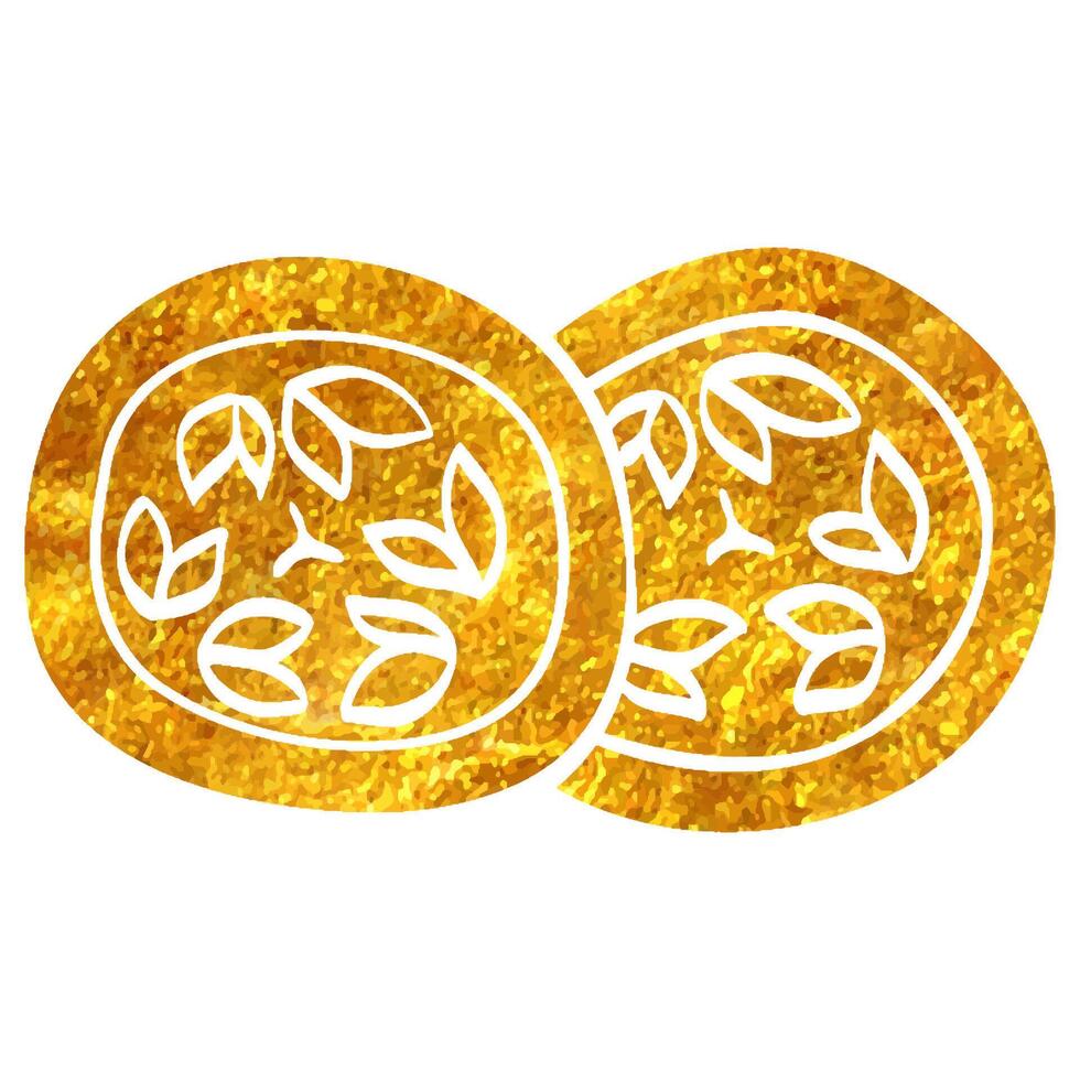Hand drawn Cucumber icon in gold foil texture vector illustration