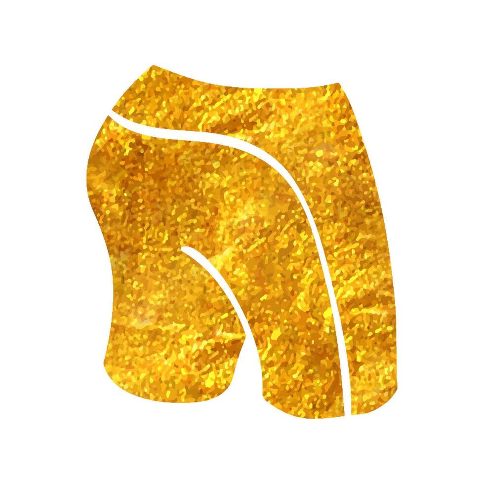Hand drawn Cycling pants icon in gold foil texture vector illustration