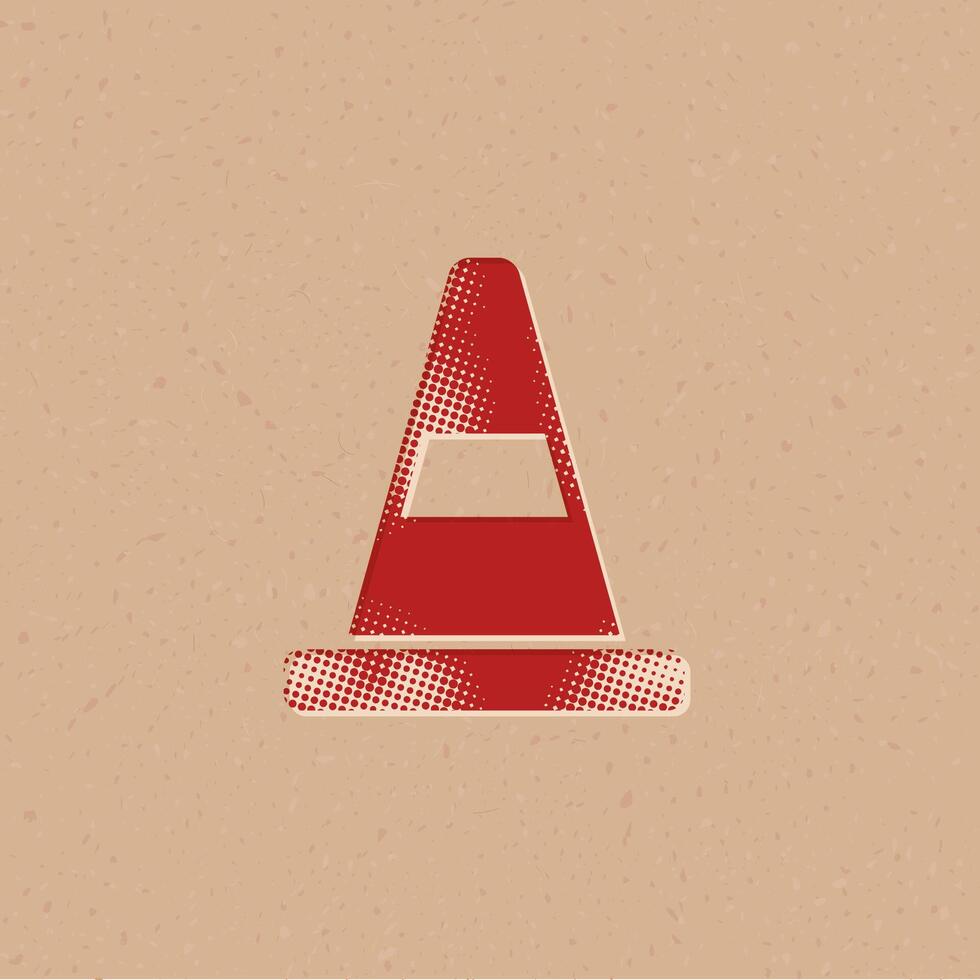 Traffic cone halftone style icon with grunge background vector illustration