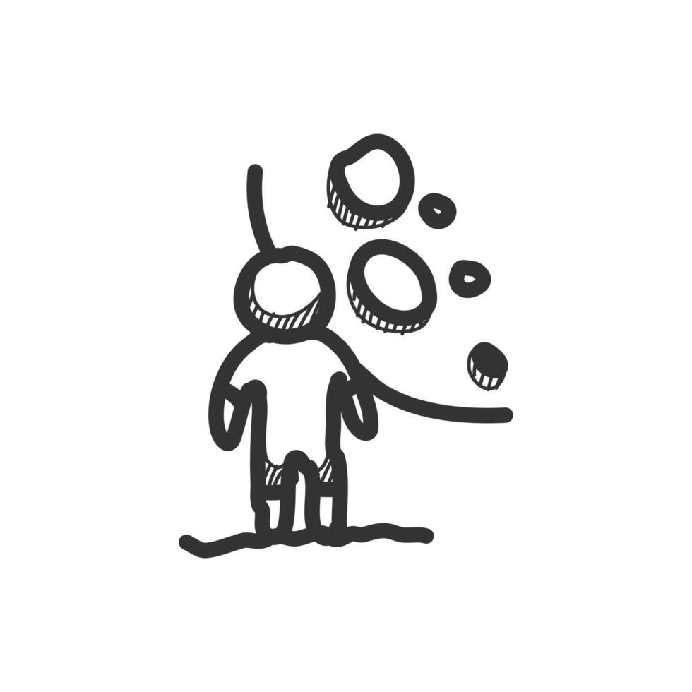 hand drawn doodle sketch drawing of man with moon background vector