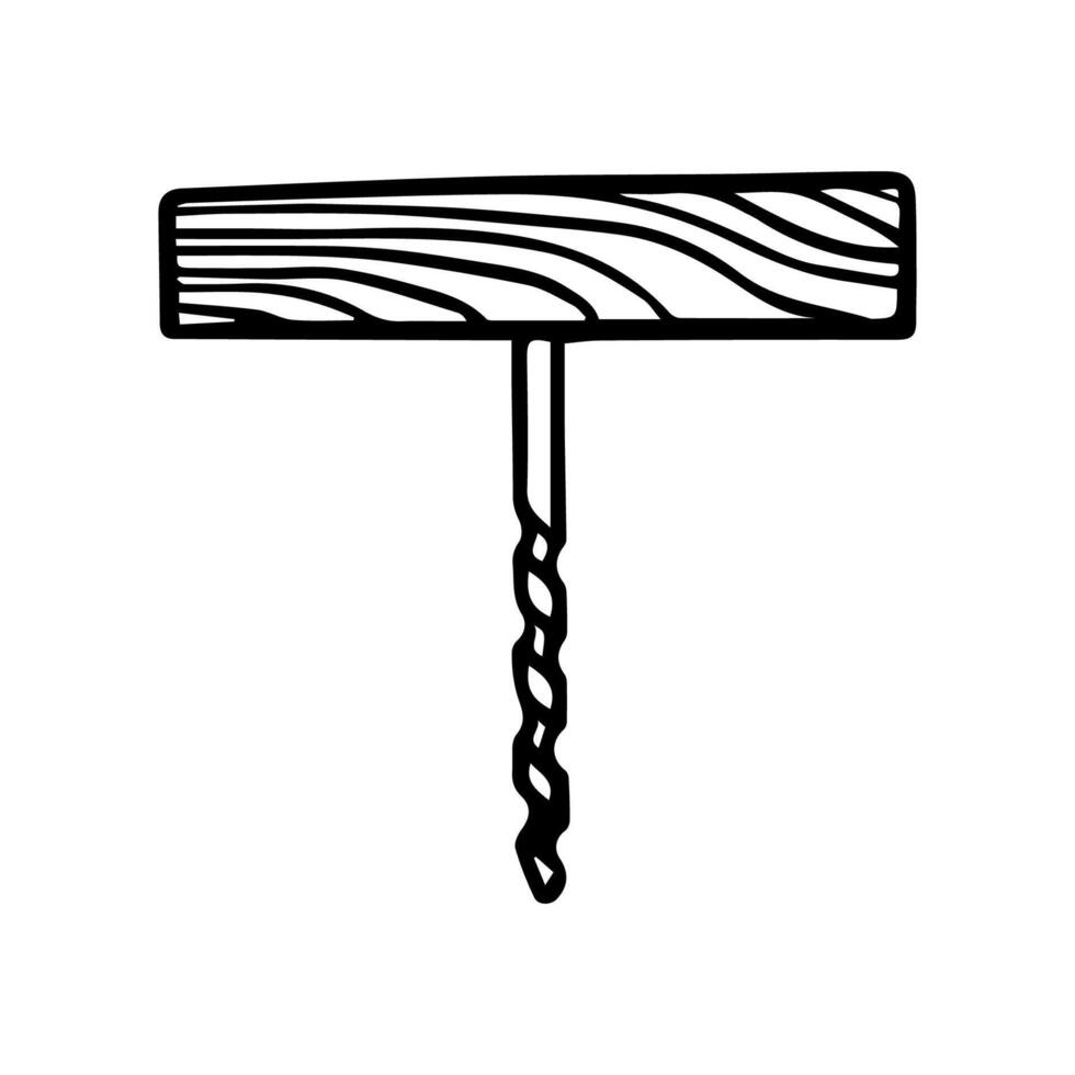 Vintage wood drill icon. Woodworking tool. Hand drawn vector illustration.