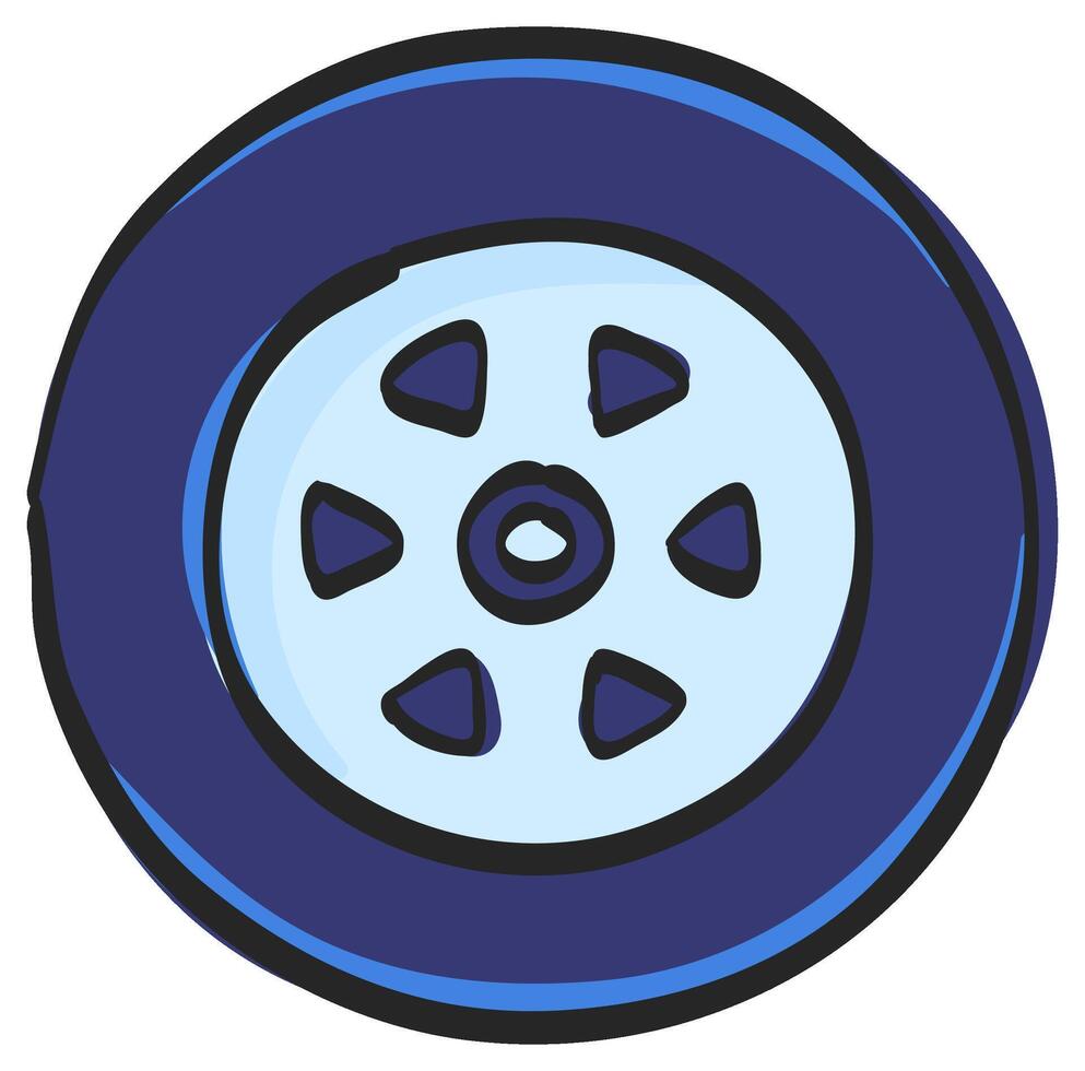 Car tire icon in hand drawn color vector illustration