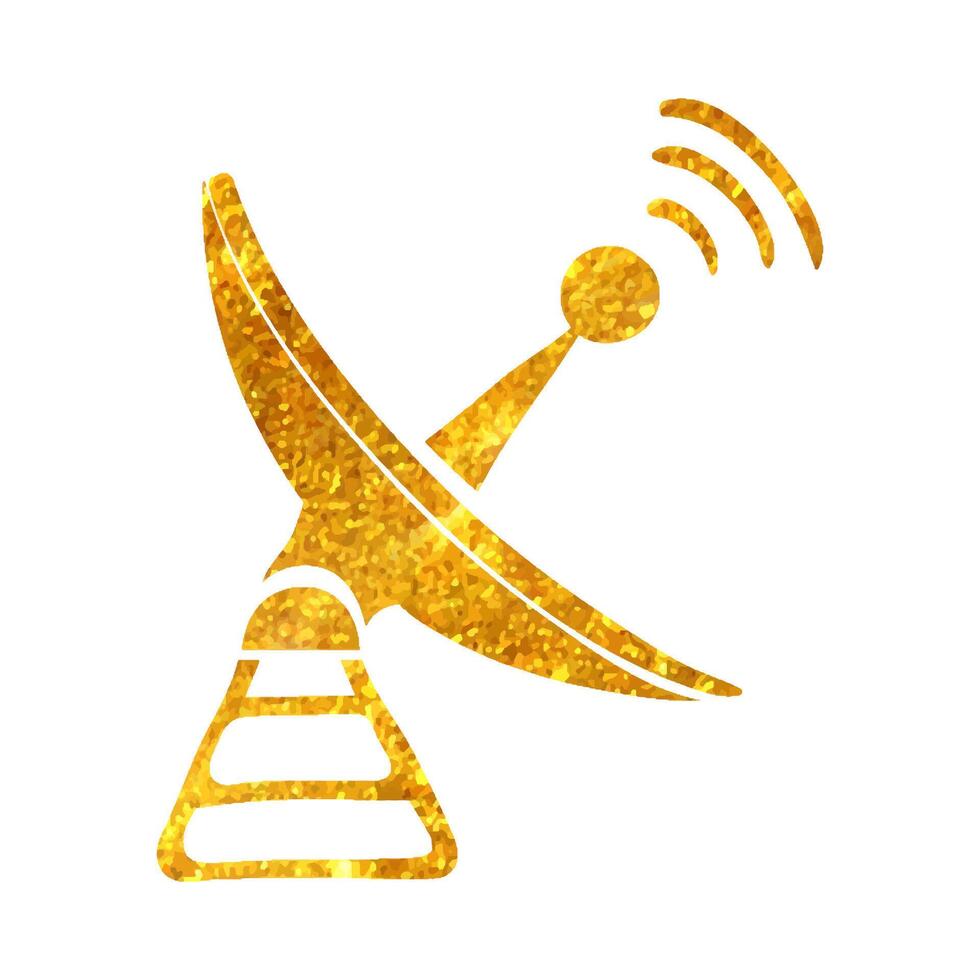 Hand drawn Satellite receiver icon in gold foil texture vector illustration