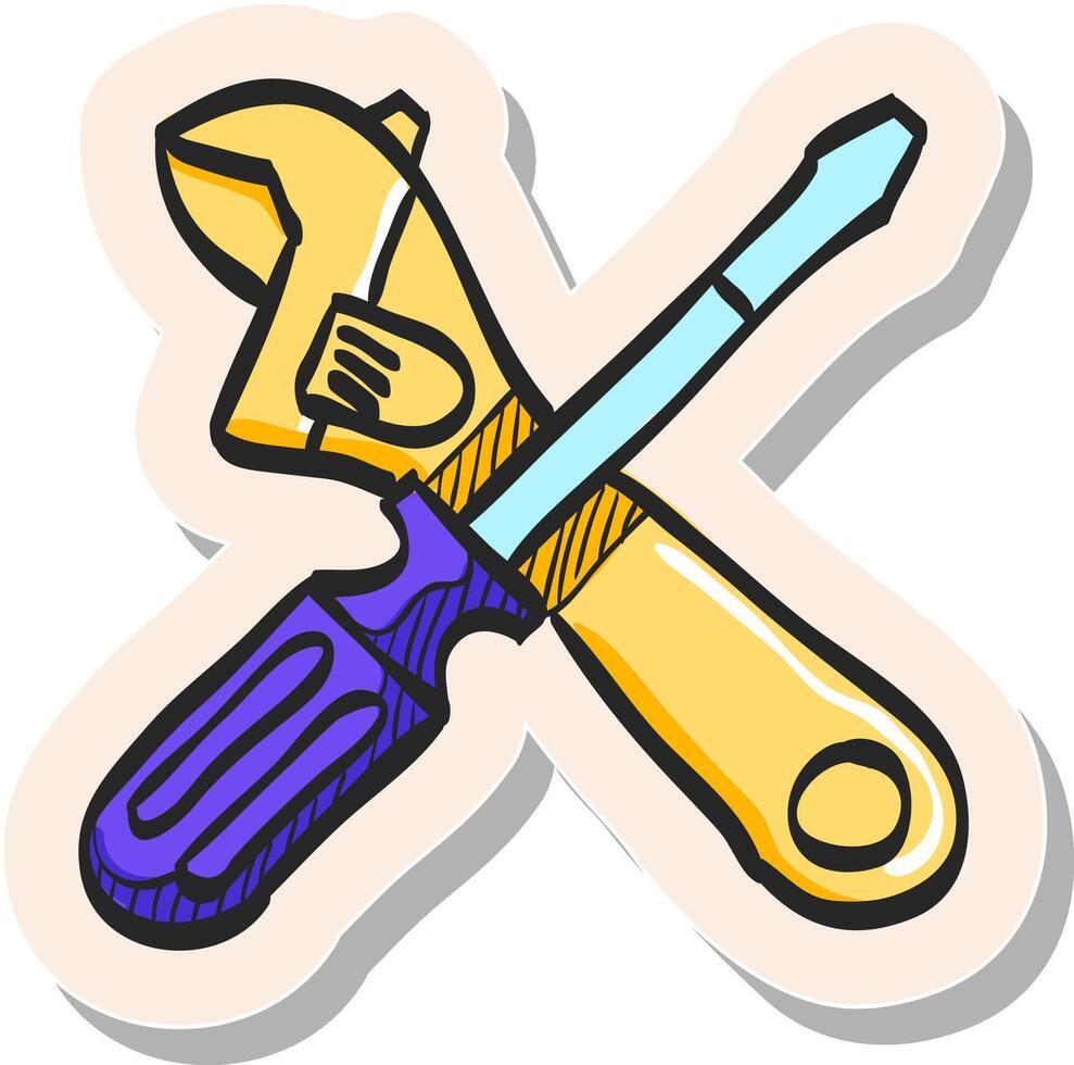 Hand drawn Mechanic tools icon in sticker style vector illustration