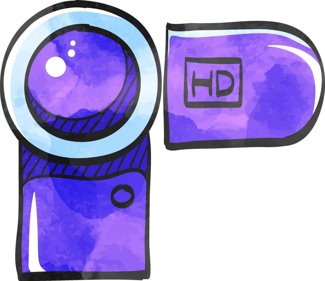 Camcorder icon in color drawing. Videography movie memory picture electronic imaging vector
