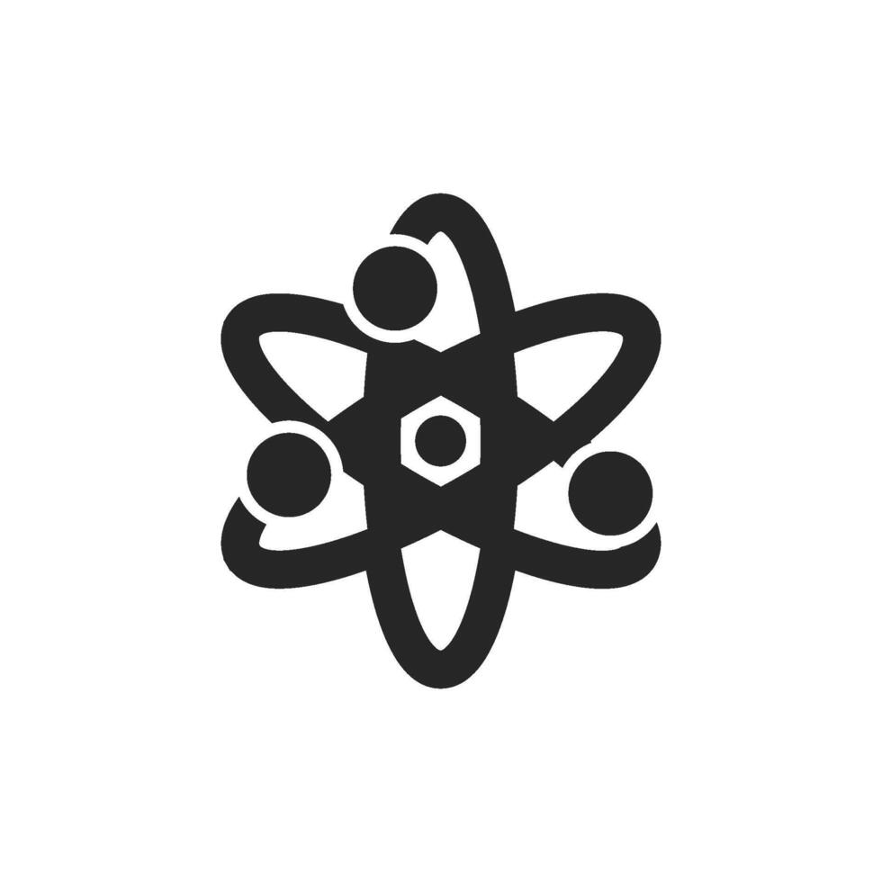 Atom structure icon in thick outline style. Black and white monochrome vector illustration.