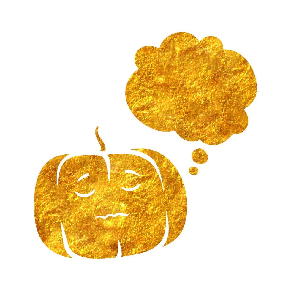Hand drawn pumpkin characters in gold foil texture vector illustration