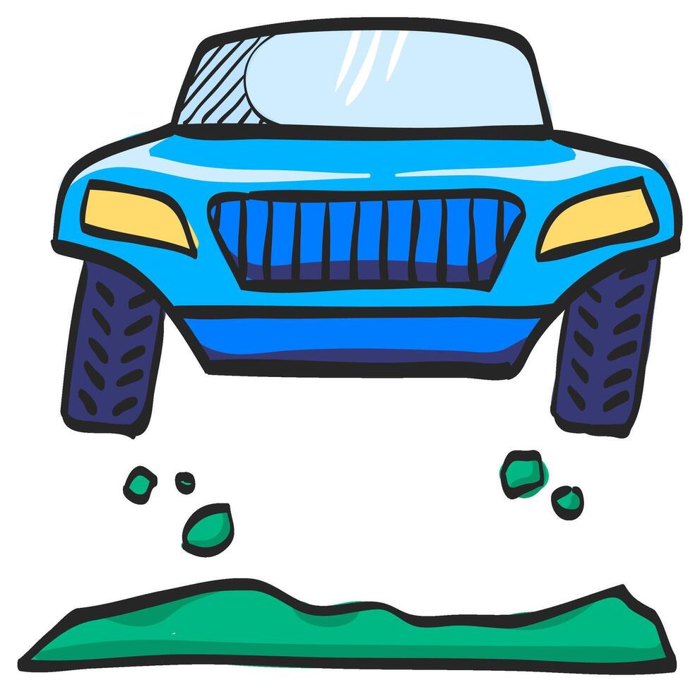 Rally car icon in hand drawn color vector illustration