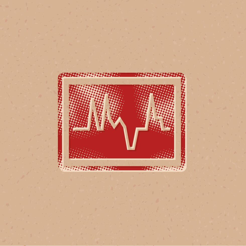 corazón Velocidad monitor trama de semitonos estilo icono con grunge antecedentes vector ilustración