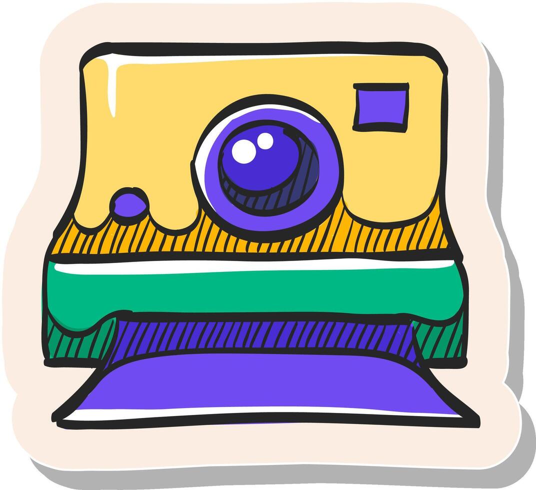 Hand drawn Instant camera icon in sticker style vector illustration