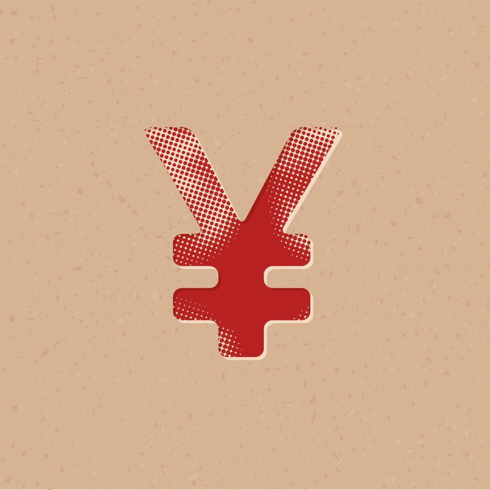 Japón yen símbolo trama de semitonos estilo icono con grunge antecedentes vector ilustración