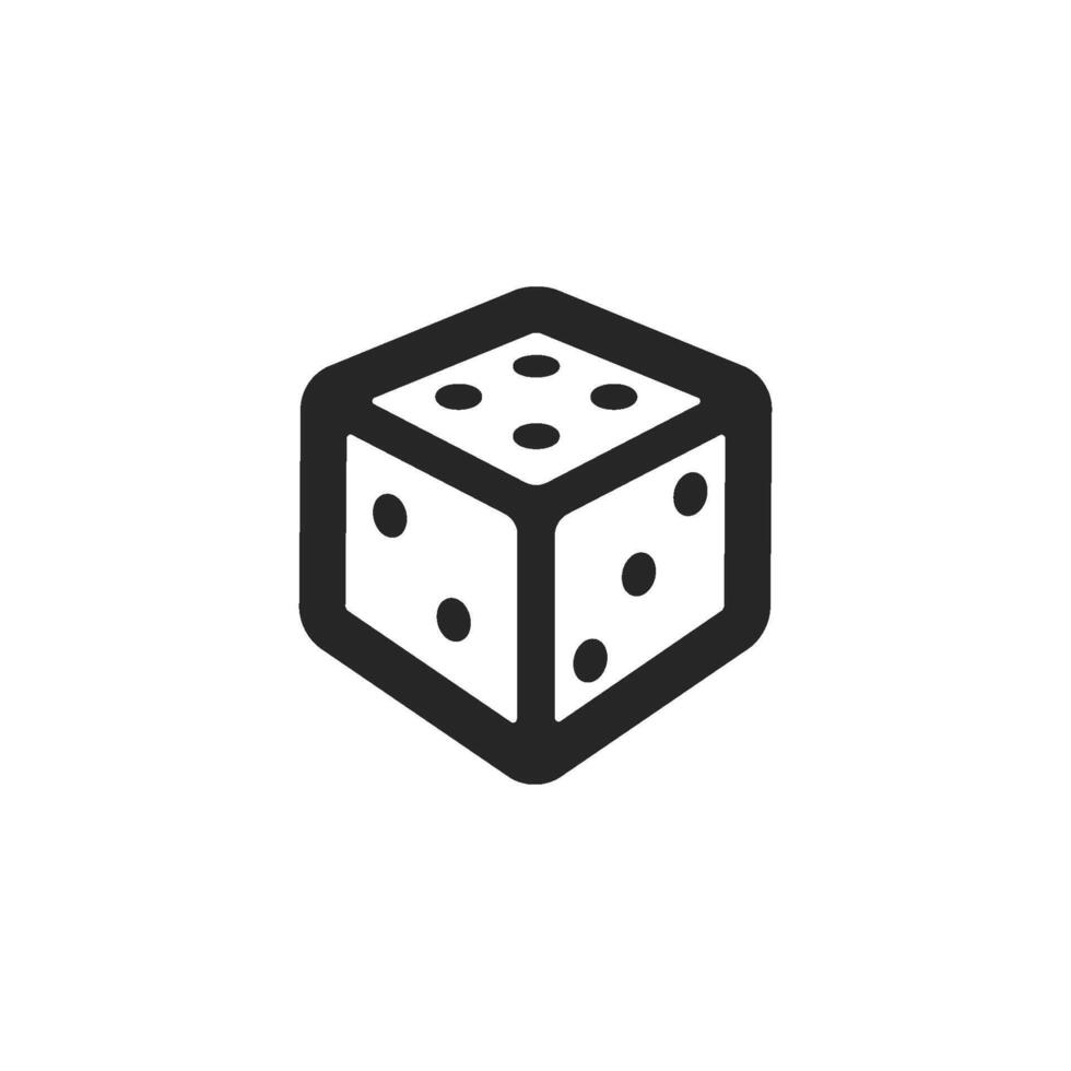 Dice icon in thick outline style. Black and white monochrome vector illustration.