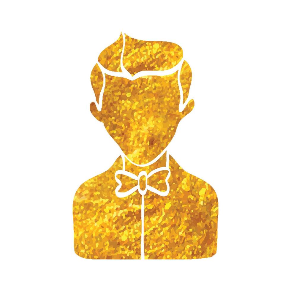 Hand drawn Waiter avatar icon in gold foil texture vector illustration