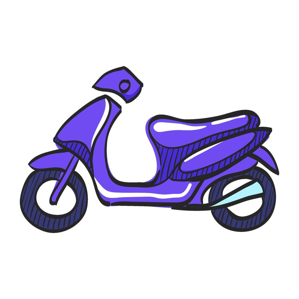 Motorcycle icon in hand drawn color vector illustration