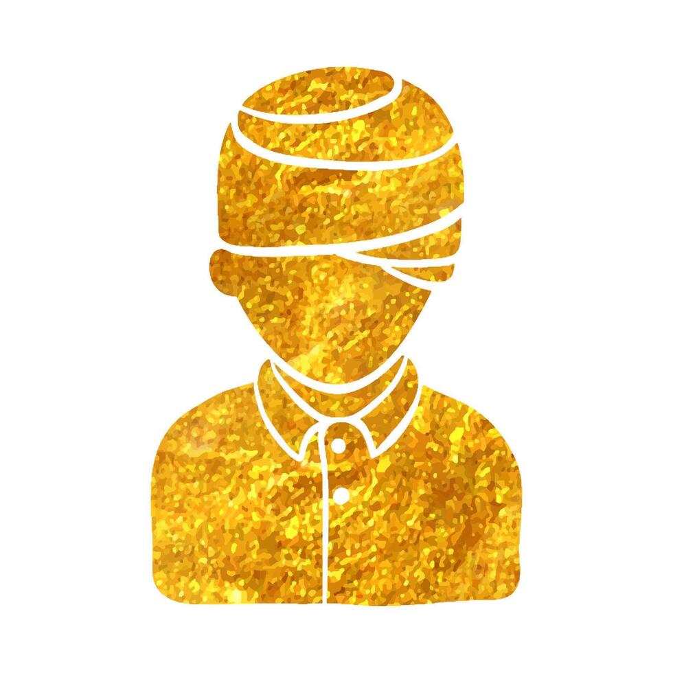 Hand drawn Injured head icon in gold foil texture vector illustration