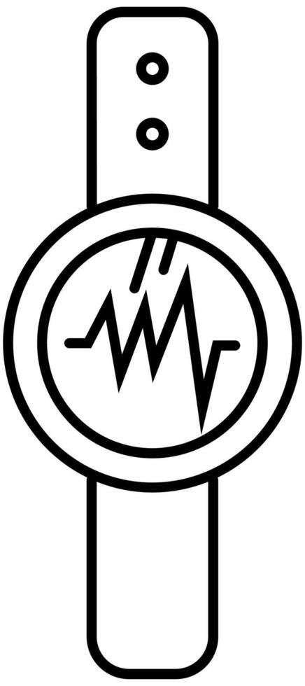 Wrist watch with heart rate monitor icon in thin outline. vector