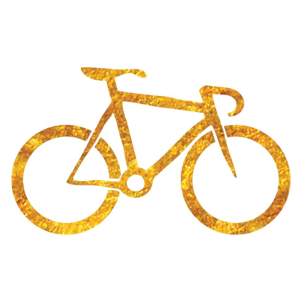 Hand drawn Track bike icon in gold foil texture vector illustration