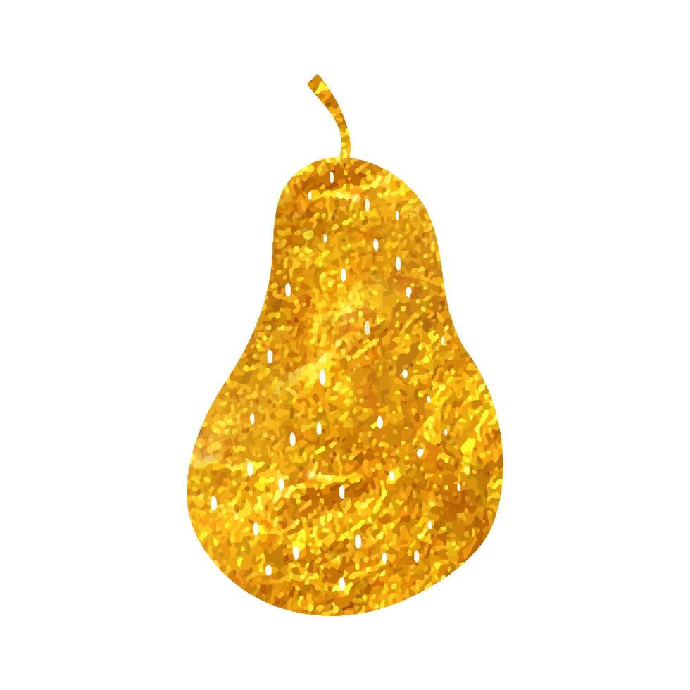 Hand drawn Pear icon in gold foil texture vector illustration