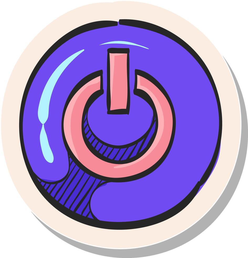 Hand drawn Power button icon in sticker style vector illustration