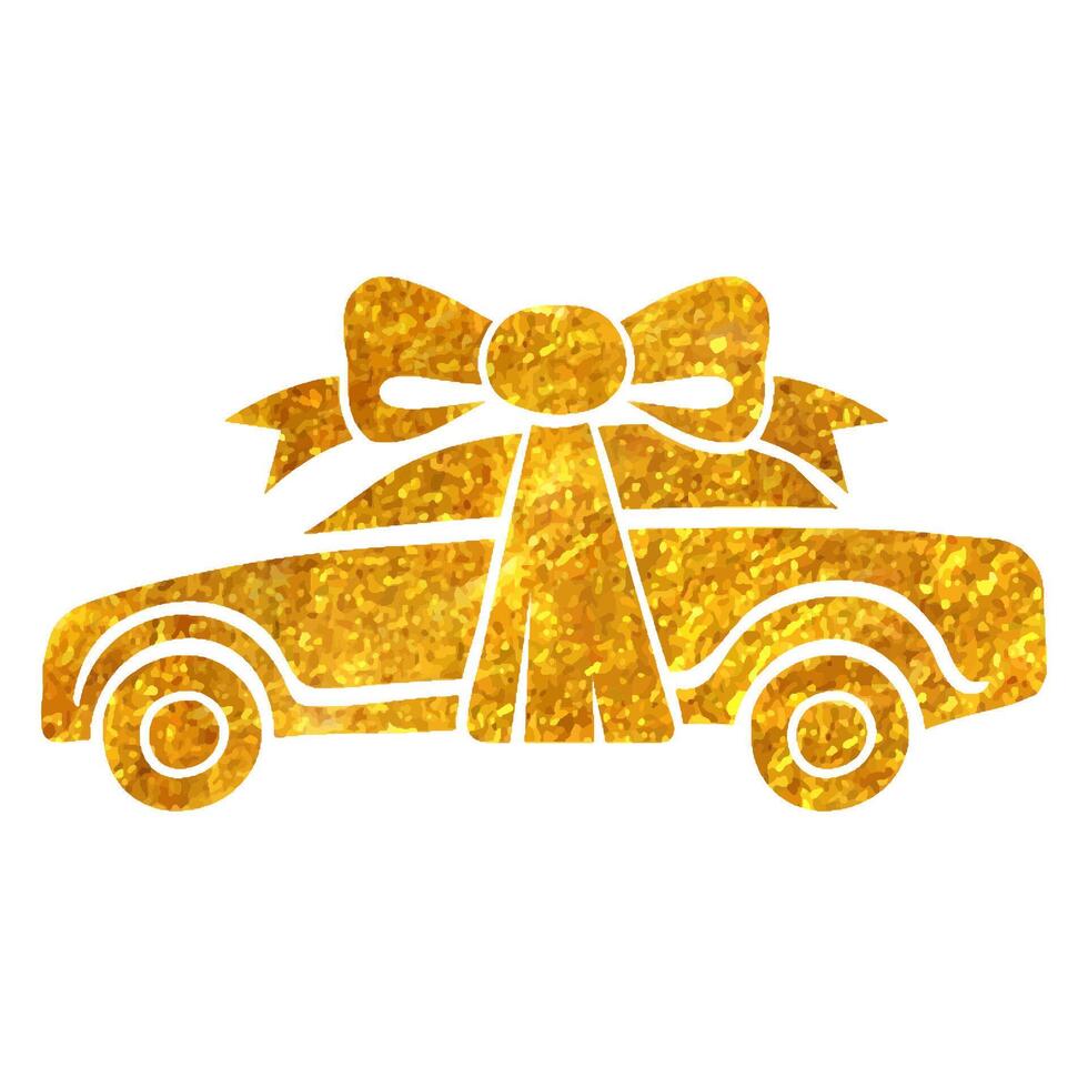 Hand drawn Car prize icon in gold foil texture vector illustration