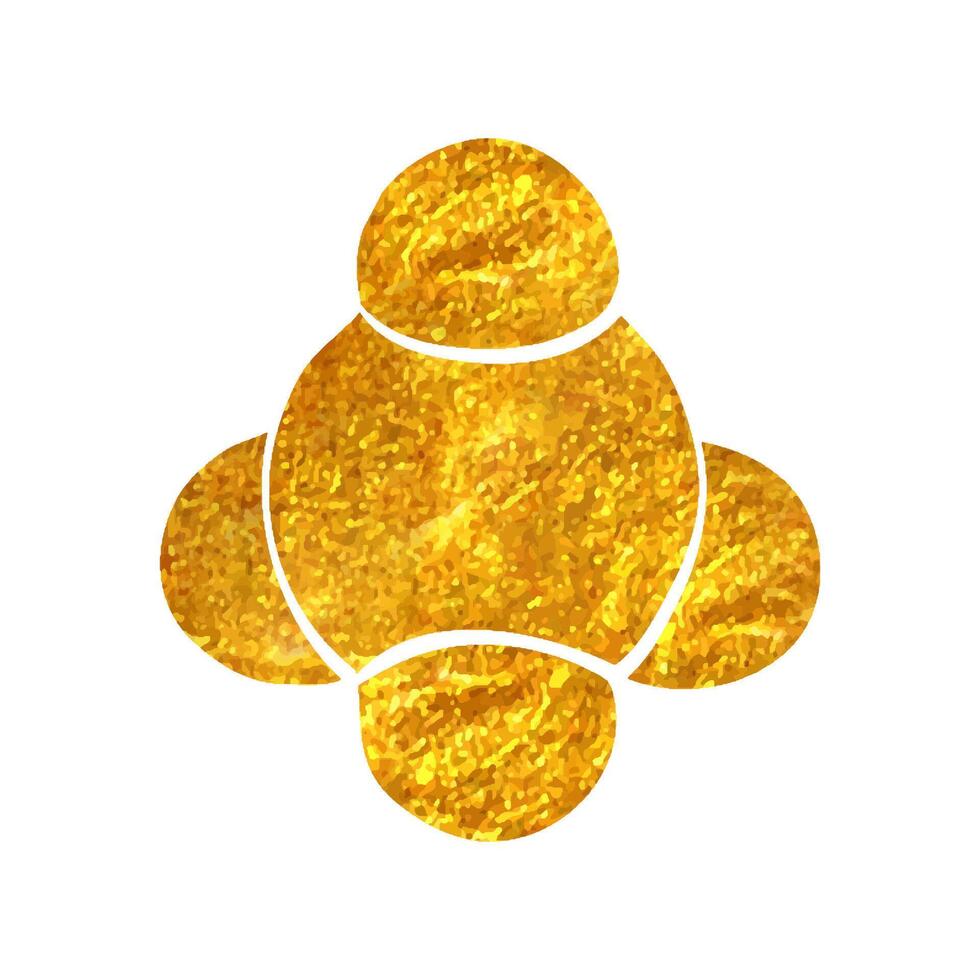 Hand drawn Molecules icon in gold foil texture vector illustration